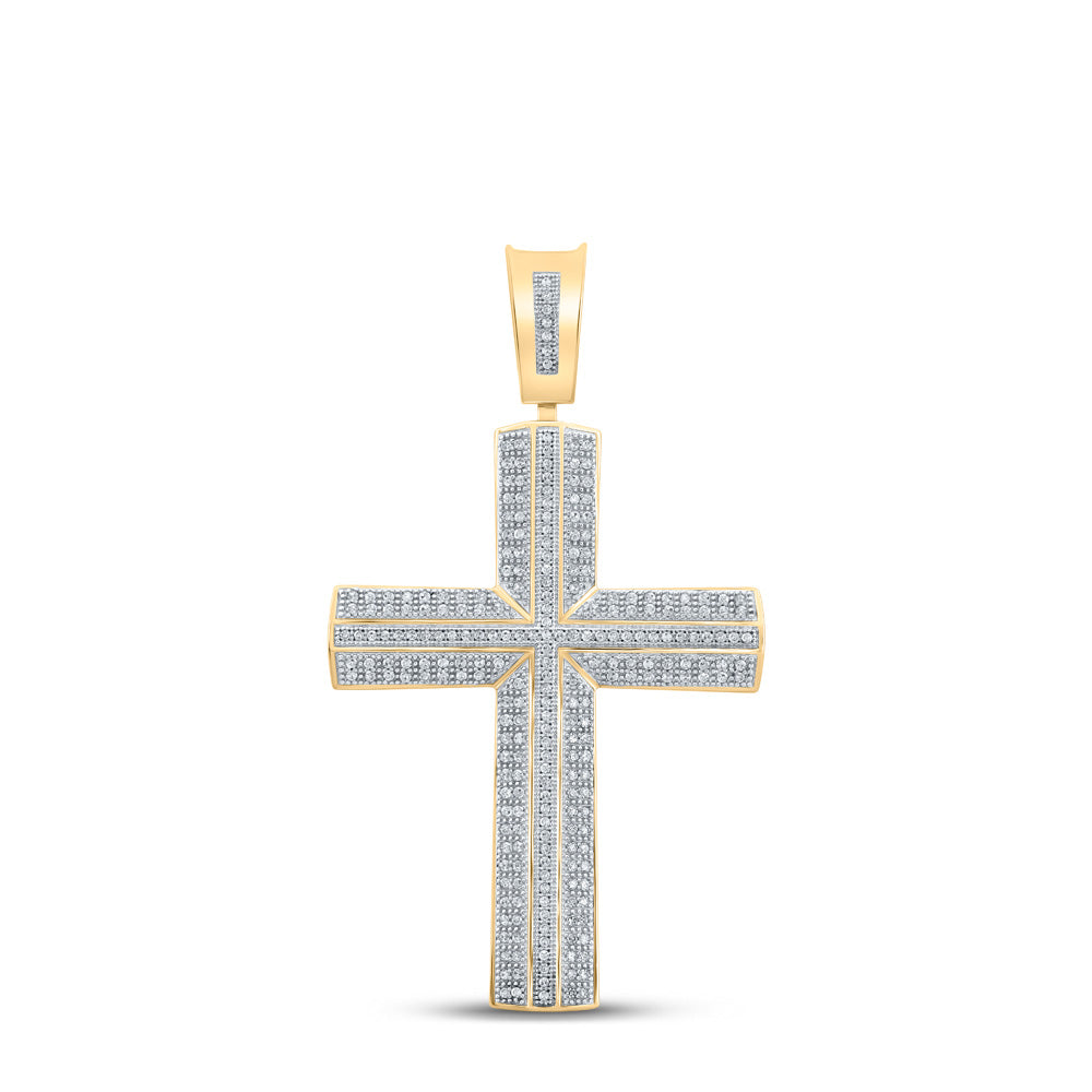 10K YELLOW GOLD ROUND DIAMOND CROSS CHARM PENDANT 3/4 CTTW