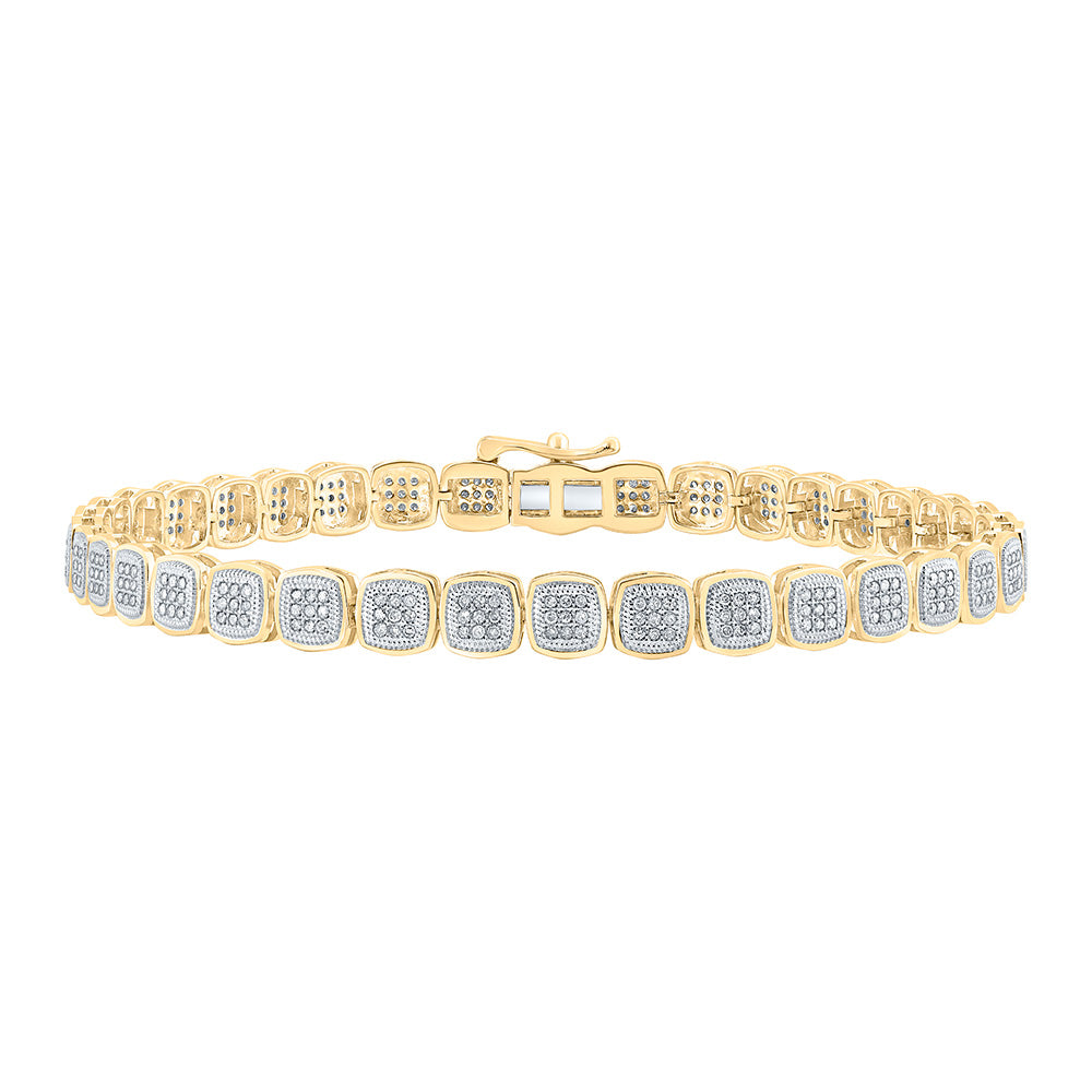 10K YELLOW GOLD ROUND DIAMOND SQUARE LINK BRACELET 1 CTTW