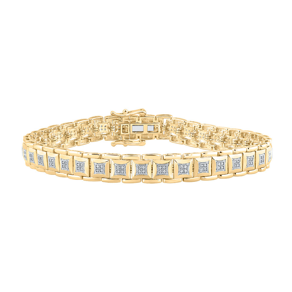 10K YELLOW GOLD ROUND DIAMOND SQUARE LINK BRACELET 1/2 CTTW