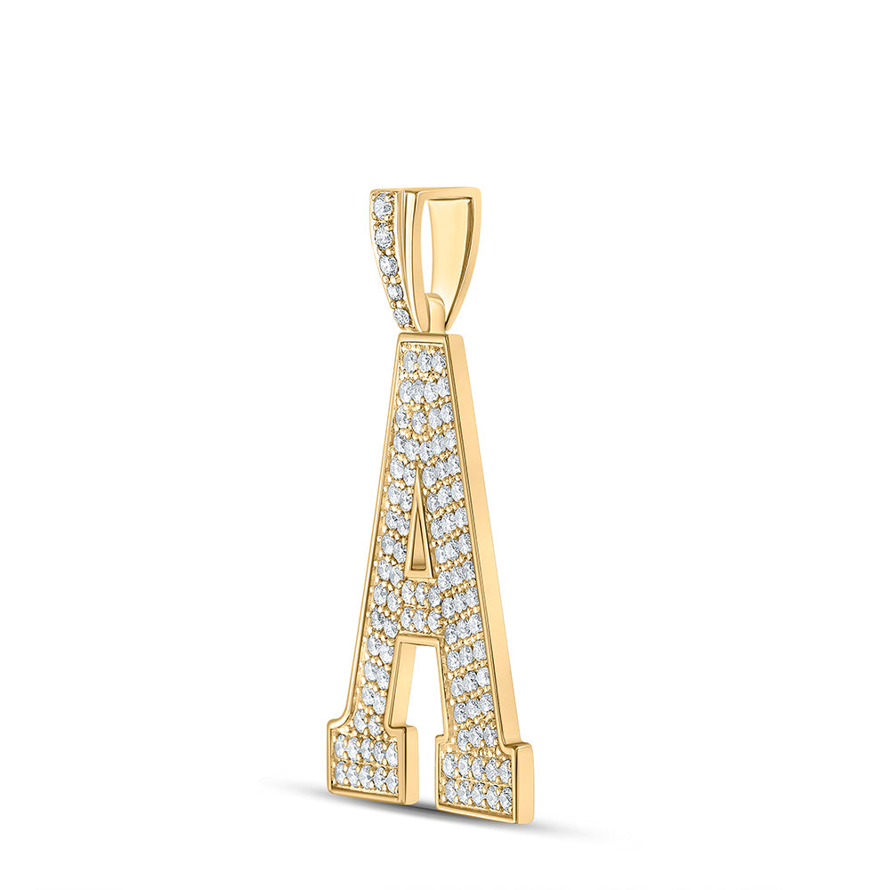 10K YELLOW GOLD ROUND DIAMOND A INITIAL LETTER CHARM PENDANT 1-3/4 CTTW
