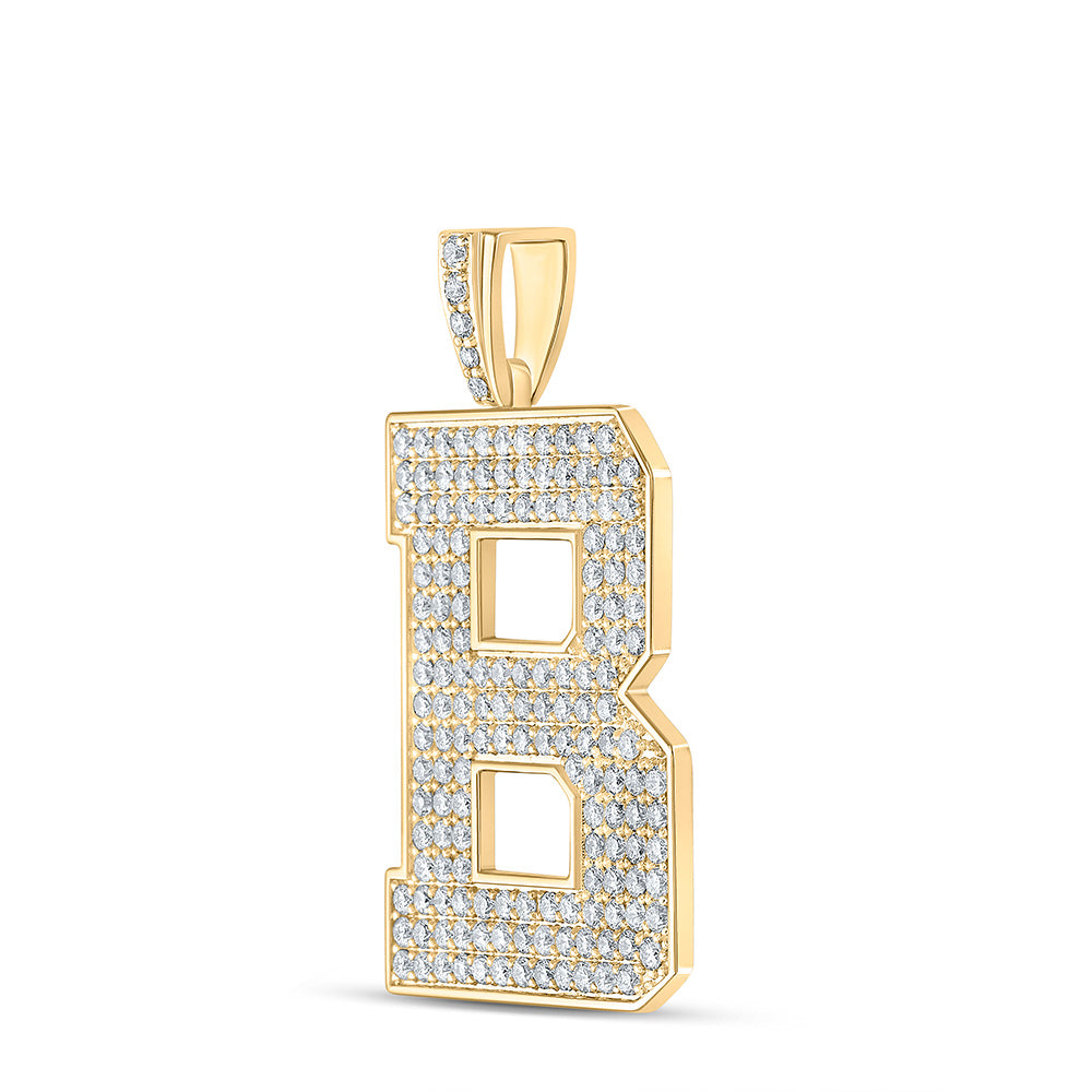 10K YELLOW GOLD ROUND DIAMOND B INITIAL LETTER CHARM PENDANT 2-3/4 CTTW