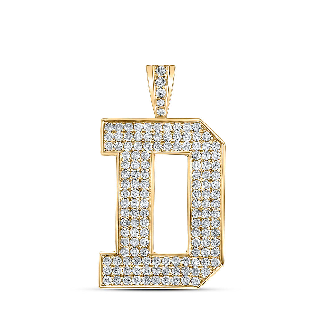 10K YELLOW GOLD ROUND DIAMOND D INITIAL LETTER CHARM PENDANT 2-3/8 CTTW