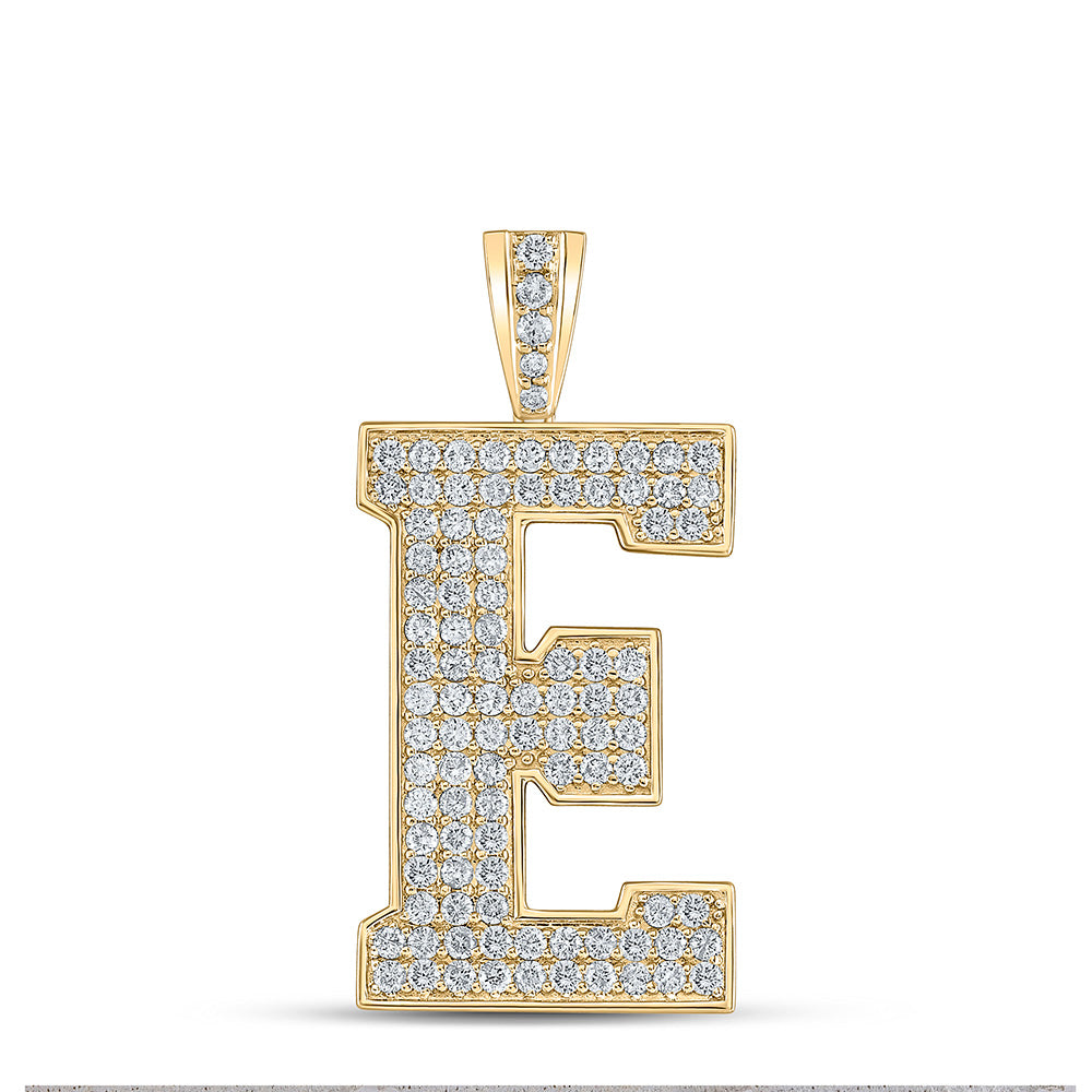 10K YELLOW GOLD ROUND DIAMOND E INITIAL LETTER CHARM PENDANT 1-3/4 CTTW