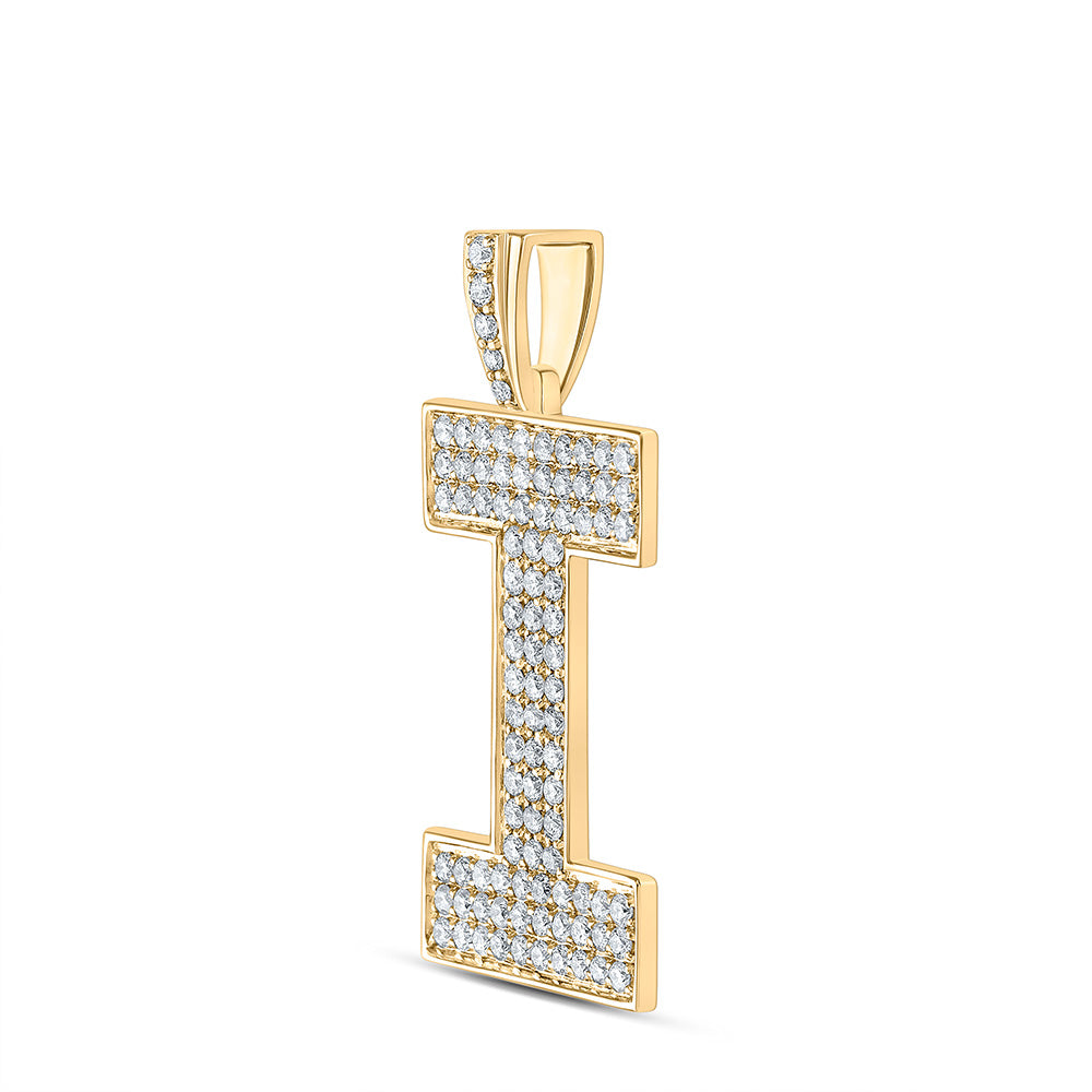 10K YELLOW GOLD ROUND DIAMOND I INITIAL LETTER CHARM PENDANT 1-5/8 CTTW