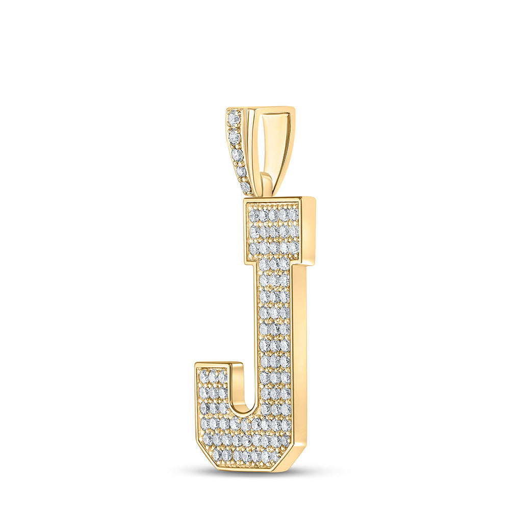 10K YELLOW GOLD ROUND DIAMOND J INITIAL LETTER CHARM PENDANT 1-3/8 CTTW