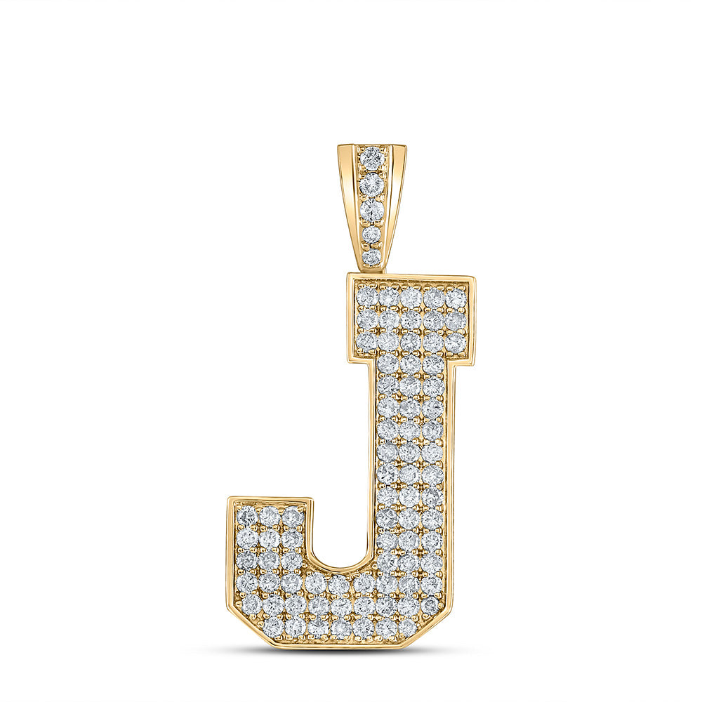10K YELLOW GOLD ROUND DIAMOND J INITIAL LETTER CHARM PENDANT 1-3/8 CTTW