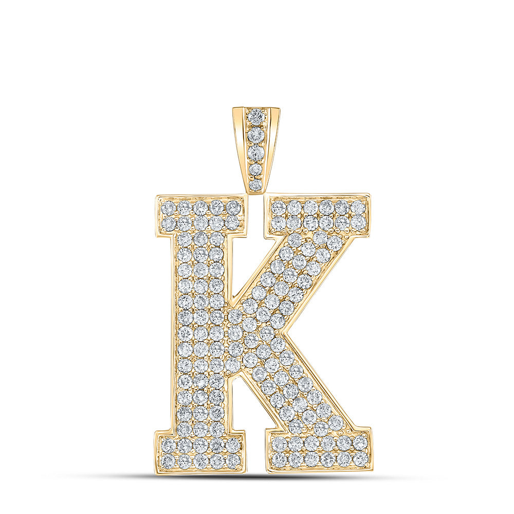 10K YELLOW GOLD ROUND DIAMOND K INITIAL LETTER CHARM PENDANT 2-1/4 CTTW