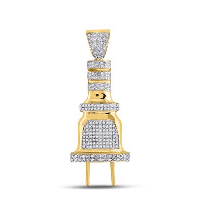 10K YELLOW GOLD ROUND DIAMOND ELECTRIC PLUG SOCKET CHARM PENDANT 1/2 CTTW