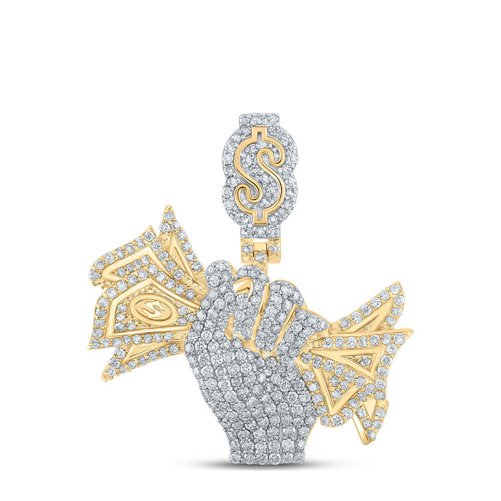 10K YELLOW GOLD ROUND DIAMOND MONEY FIST CHARM PENDANT 2-5/8 CTTW