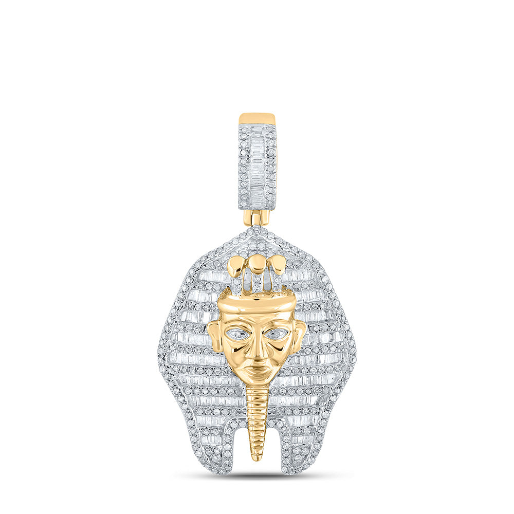 10K YELLOW GOLD ROUND DIAMOND PHARAOH CHARM PENDANT 1-1/4 CTTW