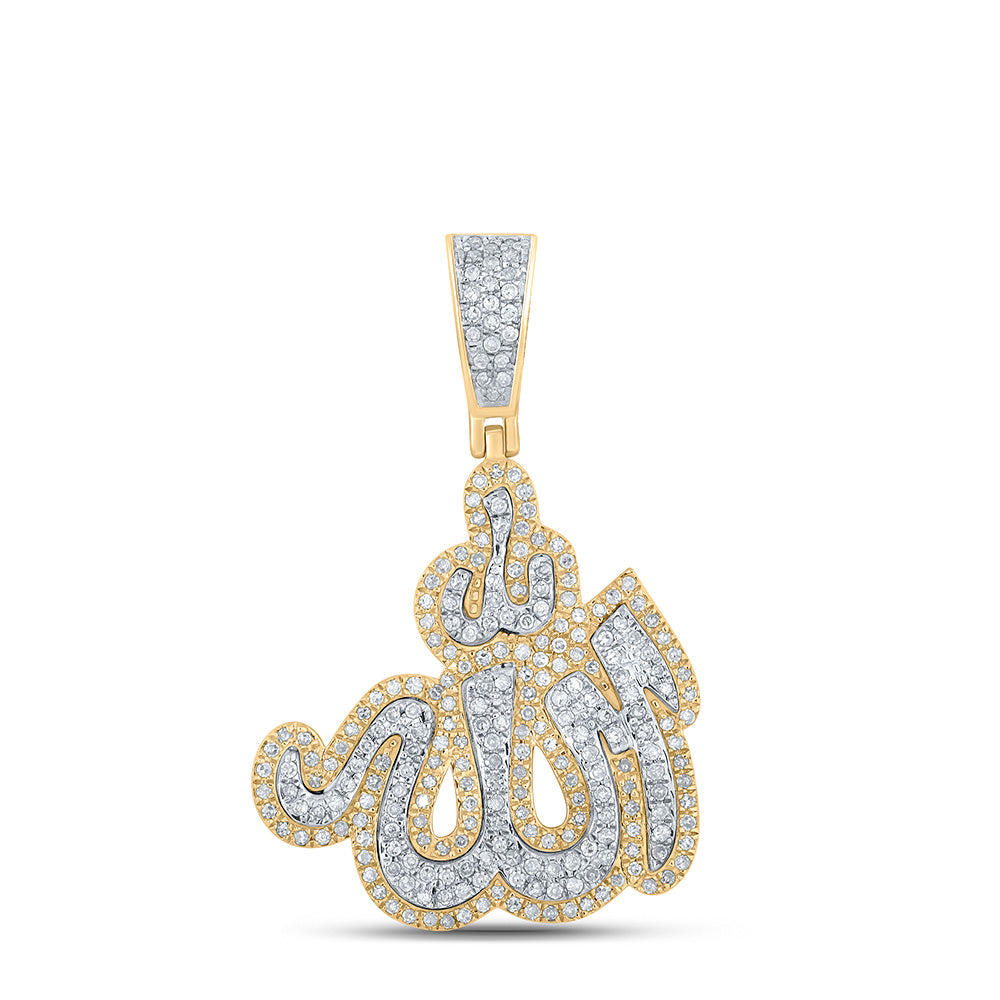 10K YELLOW GOLD ROUND DIAMOND ALLAH ISLAM CHARM PENDANT 3/4 CTTW