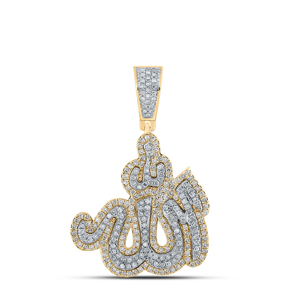 10K YELLOW GOLD ROUND DIAMOND ALLAH ISLAM CHARM PENDANT 1-1/2 CTTW