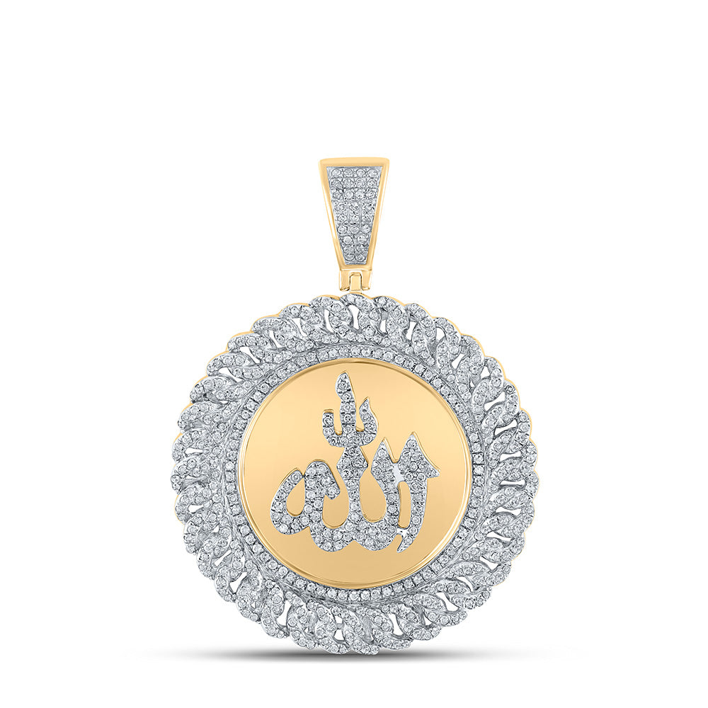 10K YELLOW GOLD ROUND DIAMOND ALLAH ISLAM CHARM PENDANT 1-1/3 CTTW