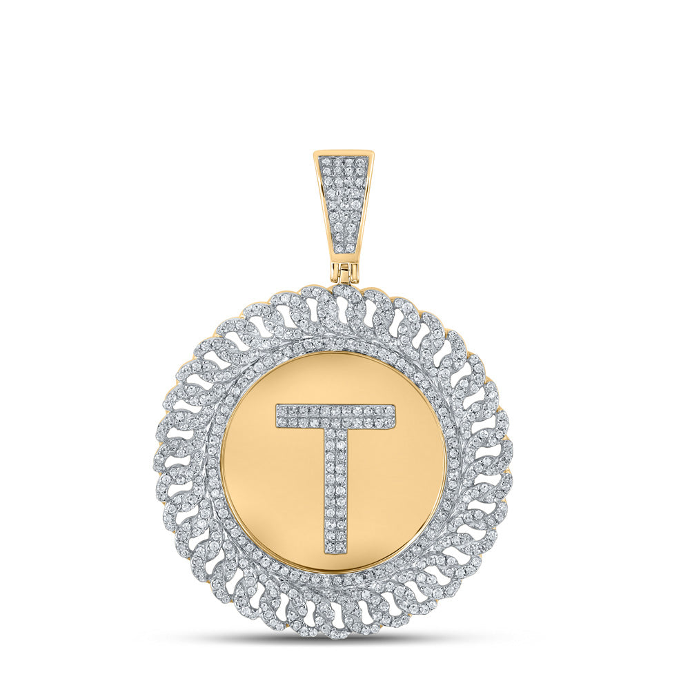 10K YELLOW GOLD ROUND DIAMOND LETTER T CIRCLE CHARM PENDANT 1-1/5 CTTW