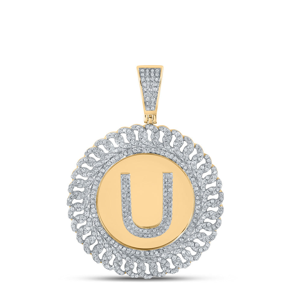 10K YELLOW GOLD ROUND DIAMOND LETTER U CIRCLE CHARM PENDANT 1-1/5 CTTW