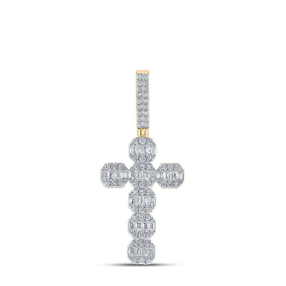 10K YELLOW GOLD BAGUETTE DIAMOND CROSS CHARM PENDANT 2 CTTW