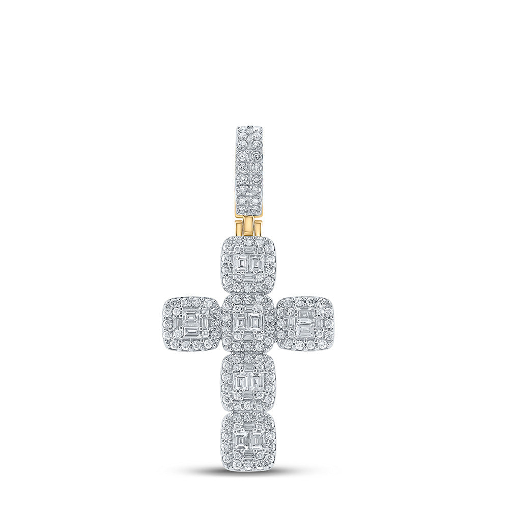 10K YELLOW GOLD BAGUETTE DIAMOND CROSS CHARM PENDANT 1-7/8 CTTW
