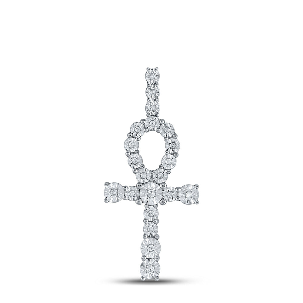 10K YELLOW GOLD ROUND DIAMOND ANKH CROSS CHARM PENDANT 1/5 CTTW