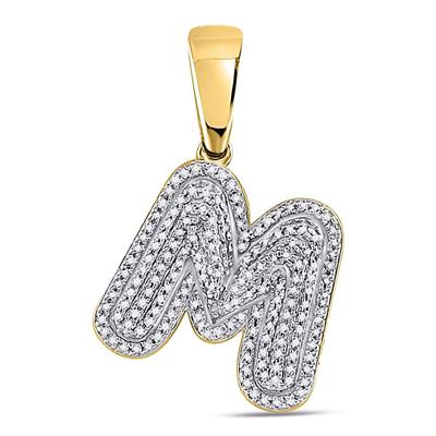 10K YELLOW GOLD ROUND DIAMOND LETTER M BUBBLE INITIAL CHARM PENDANT 1/2 CTTW