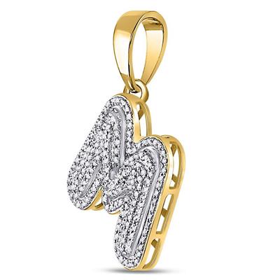 10K YELLOW GOLD ROUND DIAMOND LETTER M BUBBLE INITIAL CHARM PENDANT 1/2 CTTW