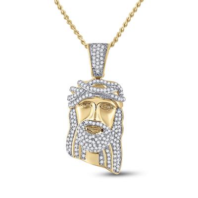 10K YELLOW GOLD ROUND DIAMOND JESUS FACE CHARM PENDANT 3/8 CTTW