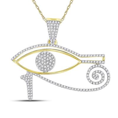 10K YELLOW GOLD ROUND DIAMOND EYE OF HORUS CHARM PENDANT 1/2 CTTW
