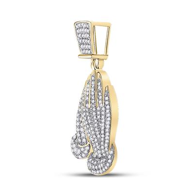 10KT YELLOW GOLD ROUND DIAMOND PRAYING HANDS FAITH CHARM PENDANT 3/8 CTTW