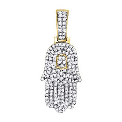 10K YELLOW GOLD ROUND DIAMOND HAMSA CHARM PENDANT 1/2 CTTW