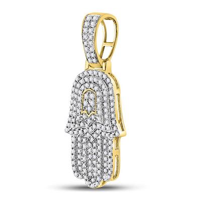 10K YELLOW GOLD ROUND DIAMOND HAMSA CHARM PENDANT 1/2 CTTW