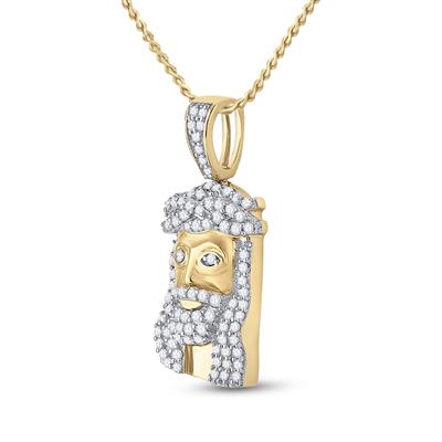 10K YELLOW GOLD ROUND DIAMOND JESUS FACE CHARM PENDANT 1/3 CTTW