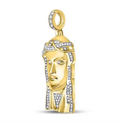 10K YELLOW GOLD ROUND DIAMOND JESUS FACE CHARM PENDANT 1/4 CTTW