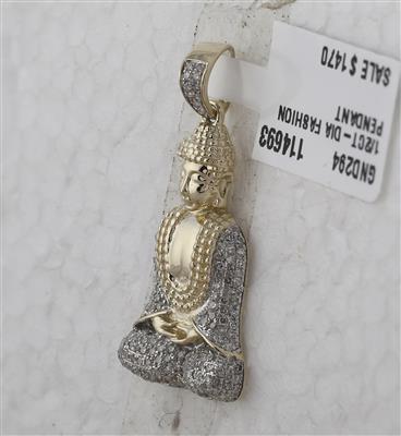 10K YELLOW GOLD ROUND DIAMOND GAUTAMA BUDDHA CHARM PENDANT 1/2 CTTW