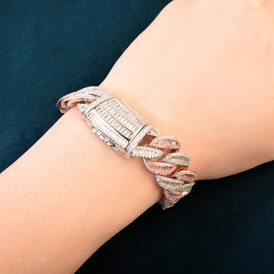 19MM Mixed Color Miami Cuban Chain Bling Baguette Zircon Bracelet