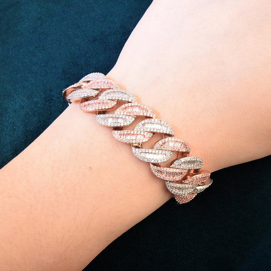 19MM Mixed Color Miami Cuban Chain Bling Baguette Zircon Bracelet