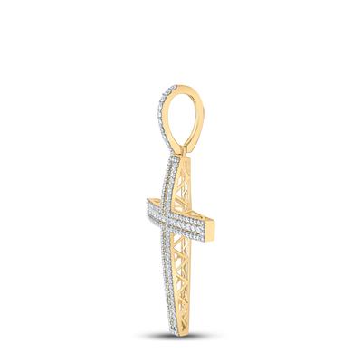 10K YELLOW GOLD ROUND DIAMOND CROSS CHARM PENDANT 4 CTTW