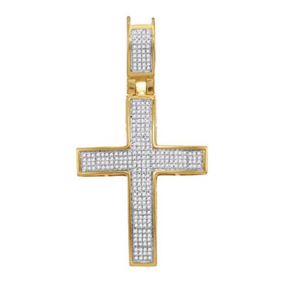 10K YELLOW GOLD ROUND DIAMOND CROSS CHARM PENDANT 1/2 CTTW