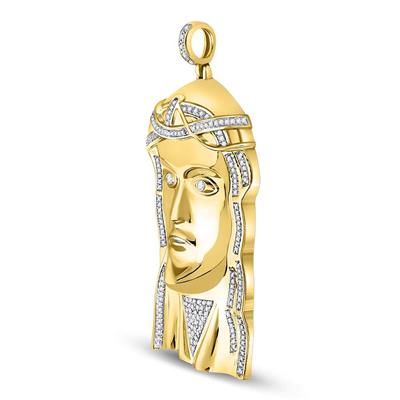 10K YELLOW GOLD ROUND DIAMOND JESUS FACE CHARM PENDANT 1/2 CTTW