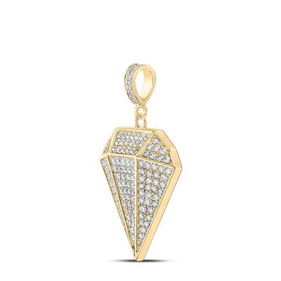 10K YELLOW GOLD ROUND DIAMOND GEM SHAPE CHARM PENDANT 4-1/4 CTTW