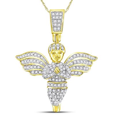 10K YELLOW GOLD ROUND ANGEL DIAMOND CHARM CHARM PENDANT 3/8 CTTW