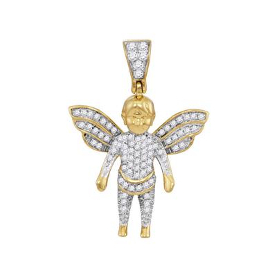 10K YELLOW GOLD ROUND DIAMOND GUARDIAN ANGEL CHARM PENDANT 1/3 CTTW