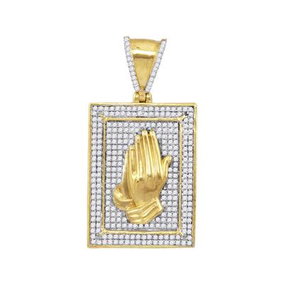10K YELLOW GOLD ROUND DIAMOND PRAYING HANDS FRAME CHARM PENDANT 1/2 CTTW