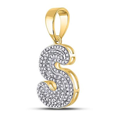 10K YELLOW GOLD ROUND DIAMOND LETTER S BUBBLE INITIAL CHARM PENDANT 1/2 CTTW