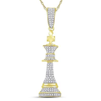 10KT YELLOW GOLD ROUND DIAMOND KING CHESS PIECE CHARM PENDANT 3/8 CTTW