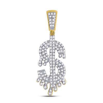 10K YELLOW GOLD ROUND DIAMOND DOLLAR-SIGN CHARM PENDANT 3/8 CTTW