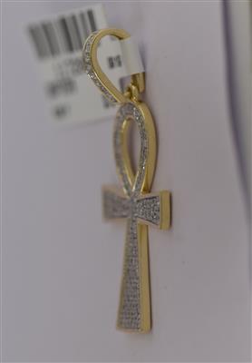 10K YELLOW GOLD ROUND DIAMOND ANKH CROSS CHARM PENDANT 1/3 CTTW