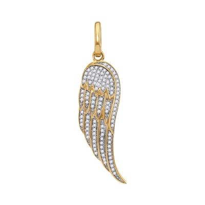 10K YELLOW GOLD ROUND DIAMOND FEATHER WING CHARM PENDANT 1/3 CTTW