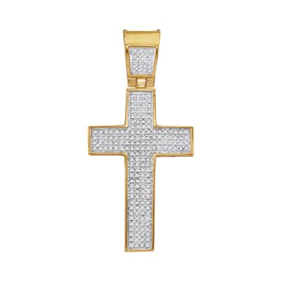 10K YELLOW GOLD ROUND DIAMOND CROSS CHARM PENDANT 1/2 CTTW