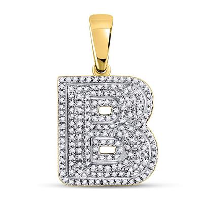 10K YELLOW GOLD ROUND DIAMOND LETTER B BUBBLE INITIAL CHARM PENDANT 1/2 CTTW