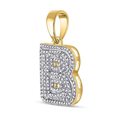 10K YELLOW GOLD ROUND DIAMOND LETTER B BUBBLE INITIAL CHARM PENDANT 1/2 CTTW