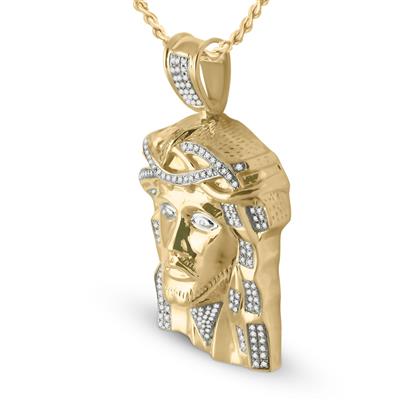 10K YELLOW GOLD ROUND DIAMOND JESUS CHARM PENDANT 1/2 CTTW